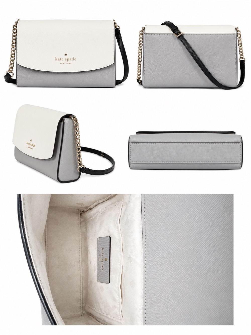 kate spade Two-Tone White and Light Gray Crossbody with Gold Chain